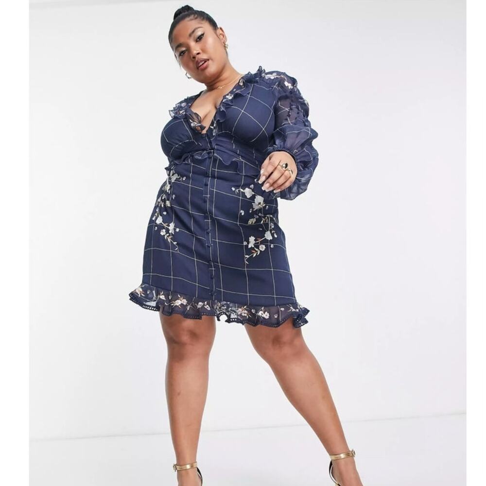 NEW ASOS Curve mini dress in check print with pop floral